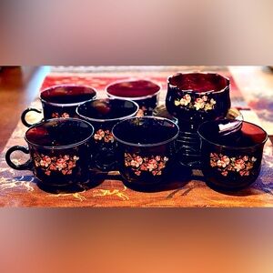 Vintage Vereco Tea Set, Made in France, 6 cups, 6 saucers, 1 Sugar Bowl